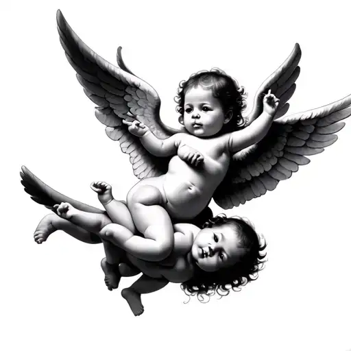 Two Flying Baby Angels Flying