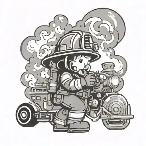 An Abstract Tattoo Of Smoke Forming Into Playful Baby Shapes Around A Firefighter