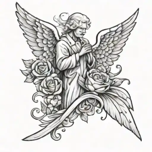 Create Me A Tattoo Template With One Wing And The Saying Grandpa's Angel