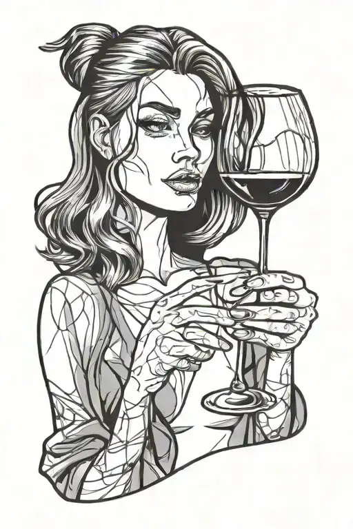 Girlfriend And Glass Of Wine One Line Without Filling