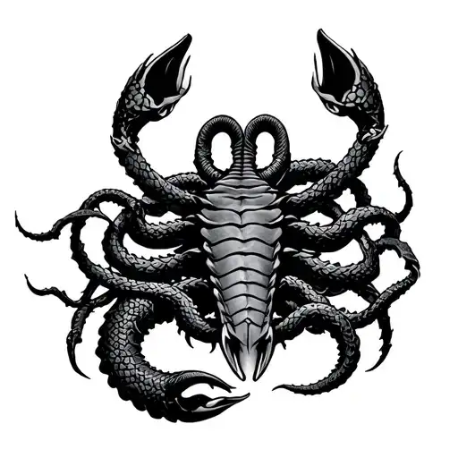Scorpio Zodiac Sign Surrounded With Medusa Snake Intertwined