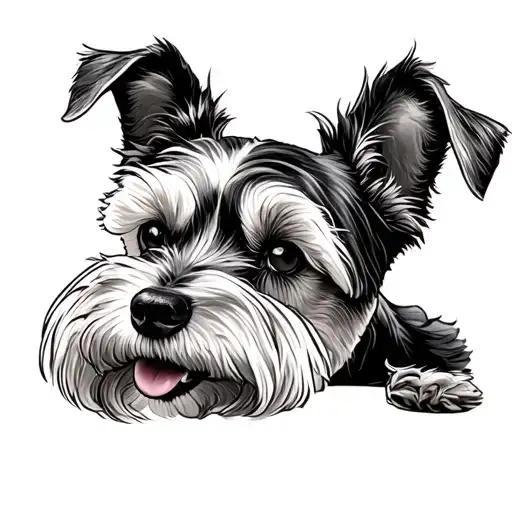 Terrier Dog With One Piece Theme Tattoo Black And White