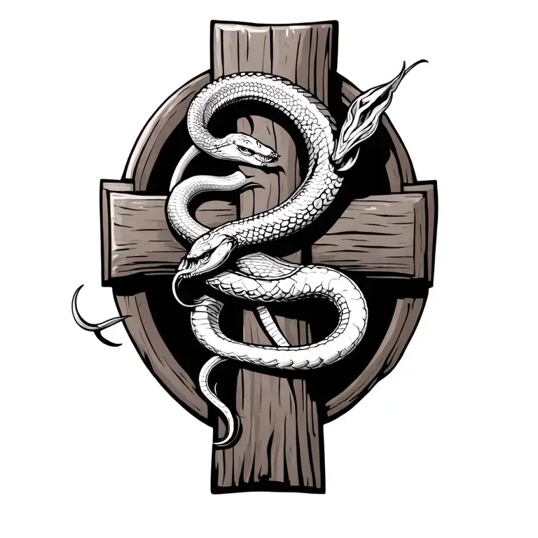 Cobra Wrapped On Old Wood Cross