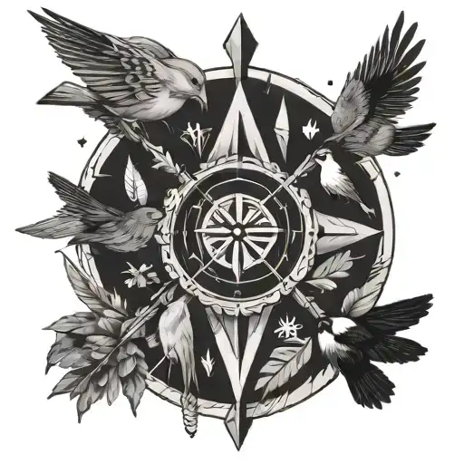 Native Arrow Surrounded By Birds