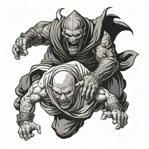 A Demon Wrestling A Hooded Monk