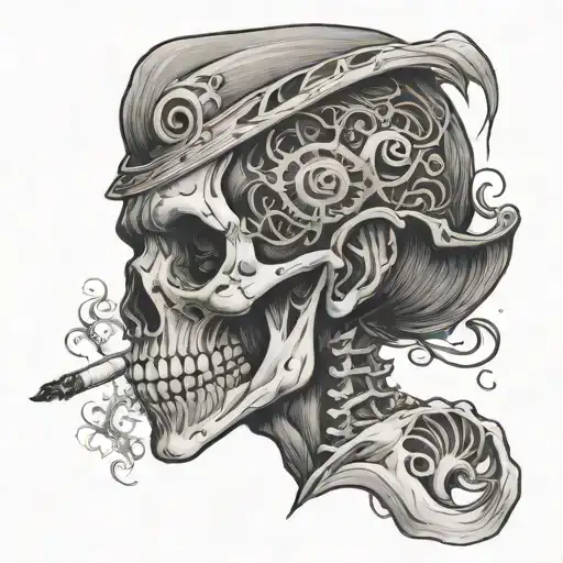 Child Smoking With Half Skeleton Face Surrounded