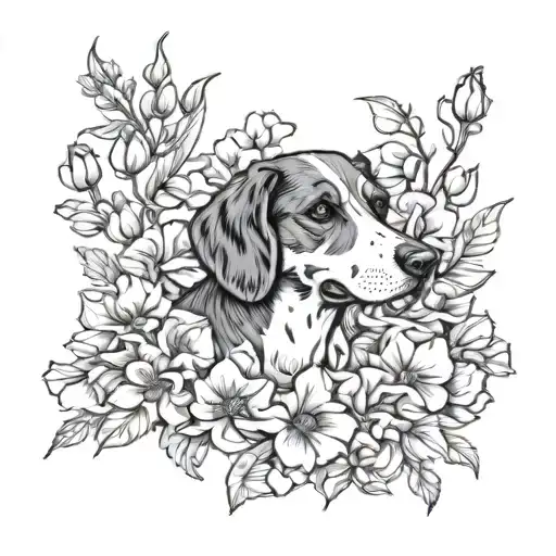 Dog Print Surrounded By Sweet Pea Flower