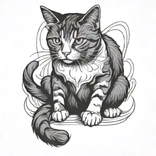 Black And White Cat Sitting Outline