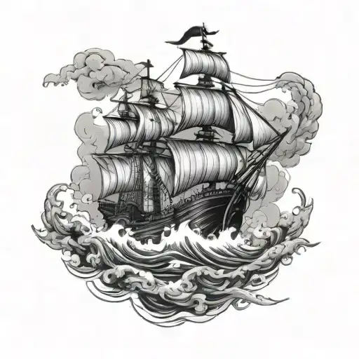 Pirate Ship In Heavy Waters