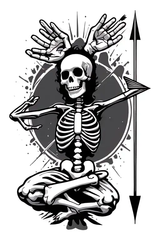 Dancing Skeleton With Hands Above Head Arrow Through Head