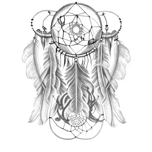 A Mystical Dreamcatcher With Intricate Floral Patterns And Dark Art Details In Black-grey Style