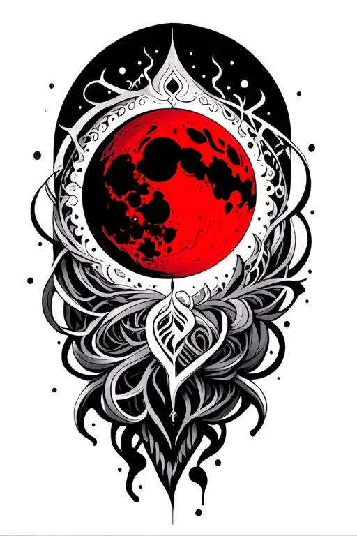 Blood Red Moon Surrounded By Patterns