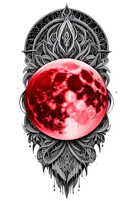 Blood Red Moon Surrounded By Patterns