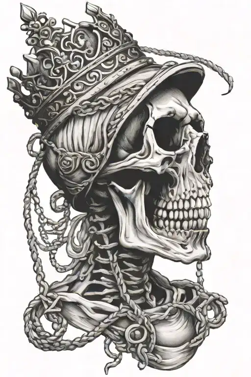 Skeleton With A Crown With A Noose Around His Neck And A Pricetag