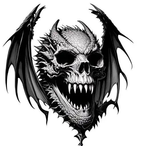 Skull With Fangs Corruption Sharp Texture And Dragon Wings