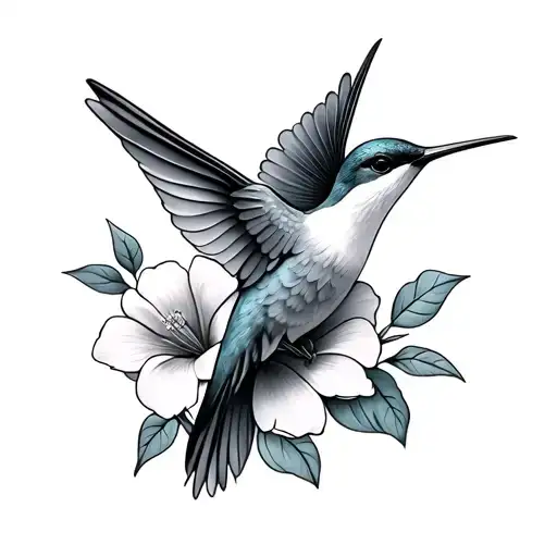 Humming Bird With Flowers