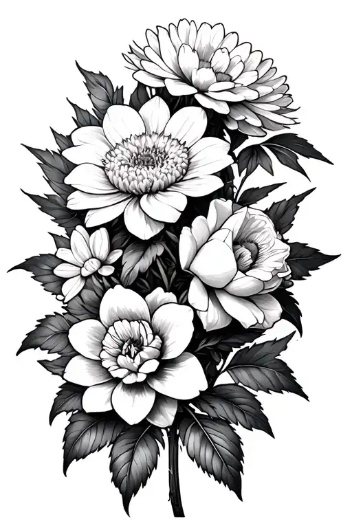 Chrysanthemum And Daffodil And Rose Bouquet