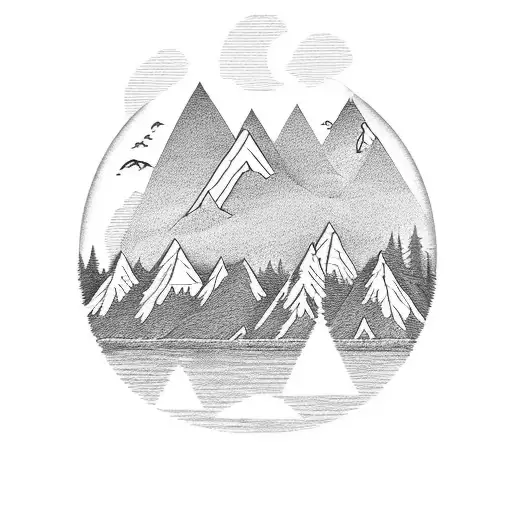 Nature Scene With Mountains And Lake For The Top Portion Of The Are