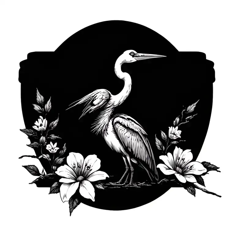 A Stork And Flowers
