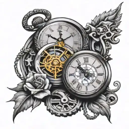 Pocket Watch And Grandfather Clock Mechanism Intertwined