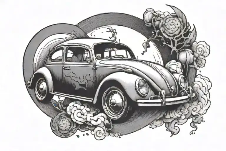 Small Vw Beetle Driving Into Space Hole