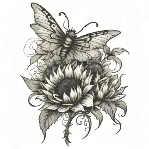 Sunflowers And Dragon Flies Coming