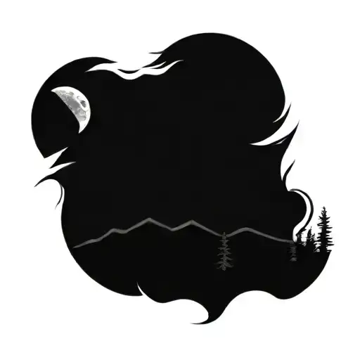 Forest With Mountains And Moon