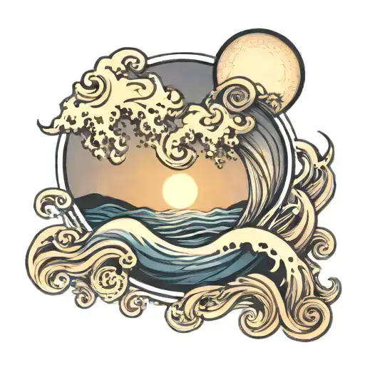 Crescent Moon And Ocean Waves