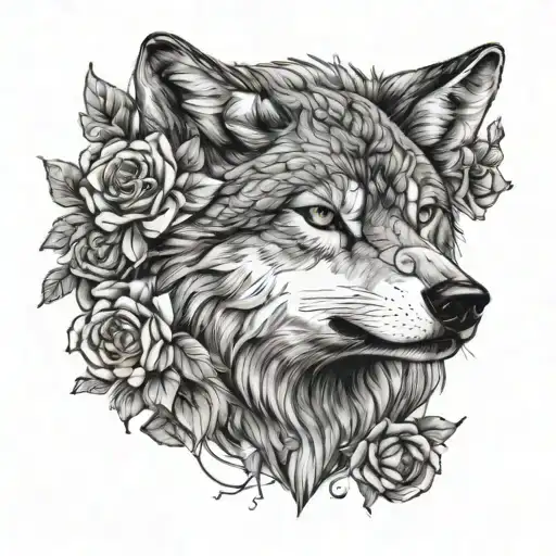 Wolf Face With Flowers