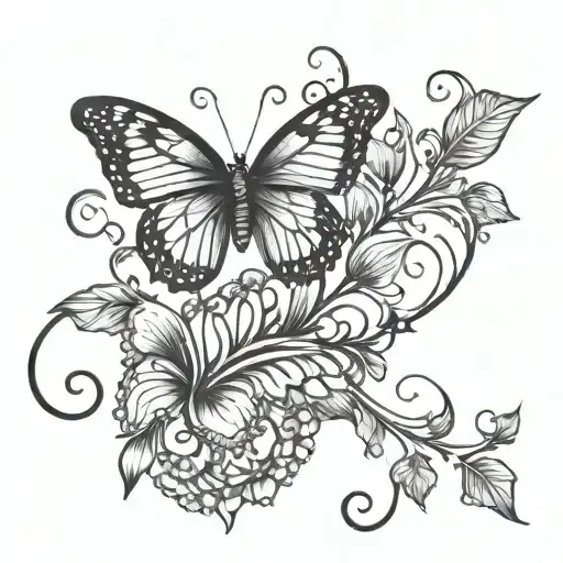 Simple Butterfly And Vine Tattoo Design