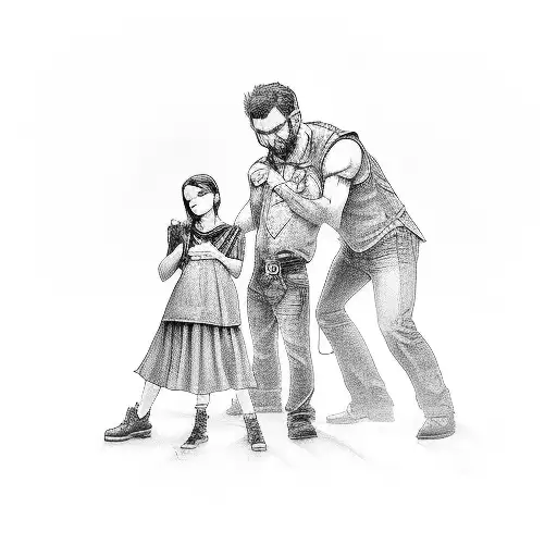 Father With Girl And Boy Preparing To Fight Evil