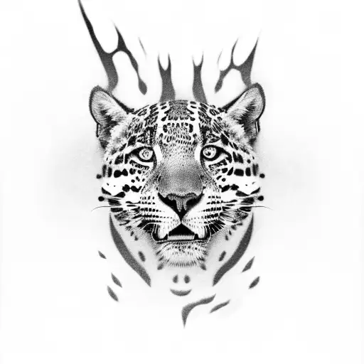 Black And Grey Portrait Of A Jaguar In Mid-leap