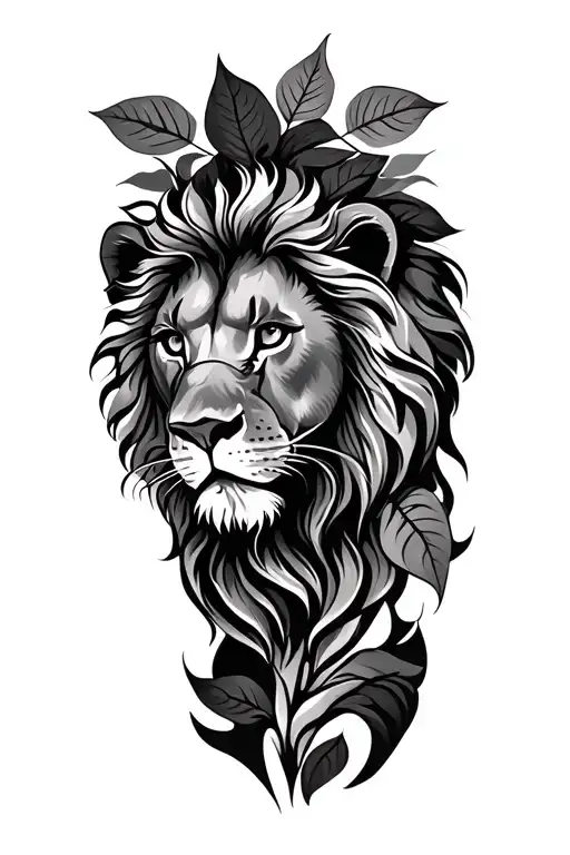 Lion With Leaves On Top Of Shoulder