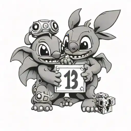 Stitch And Scrump Holding Kids Blocks With Numbers 12 And 15