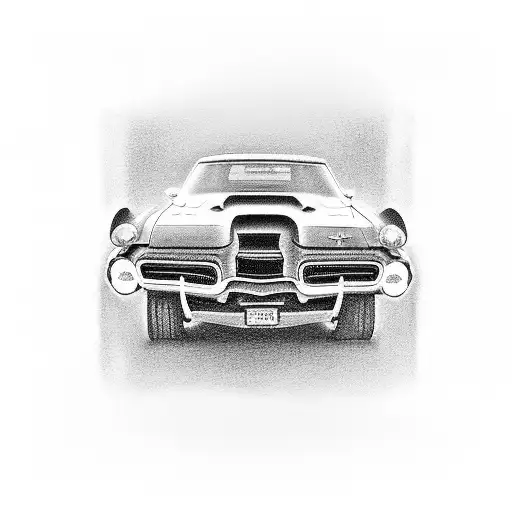 A Black-grey Tattoo Of A Vintage American Muscle Car Speeding Through The Streets Of Amsterdam
