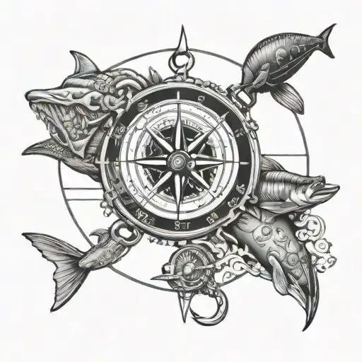 Rescue Swimmer Map Compass Ocean Sea Creatures