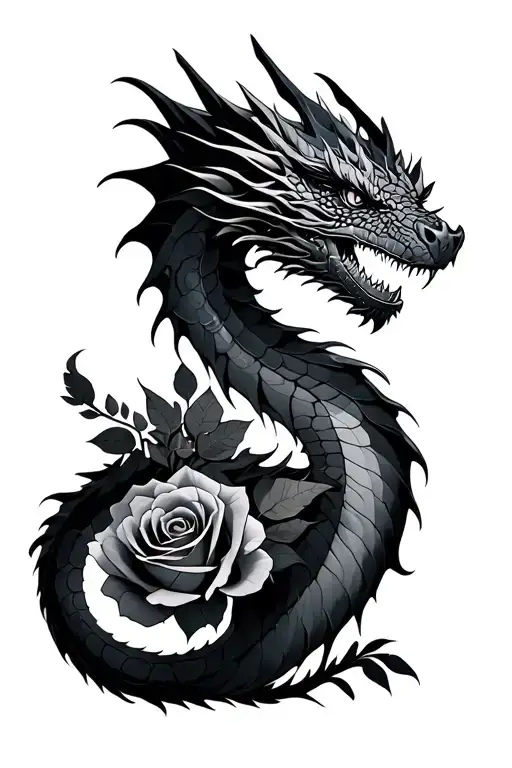 Dragon Full Body And Roses