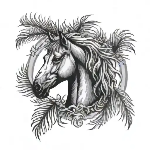 Laurel Wreath With Horse Head And Palm Tree