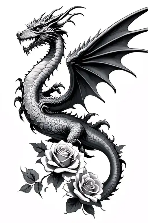 Winged Dragon With Roses