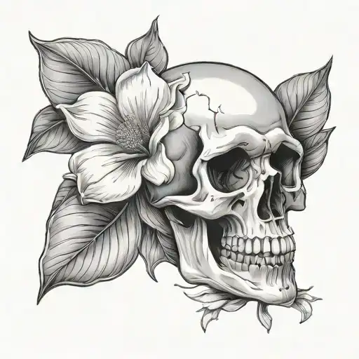 Skull And Magnolia Flower