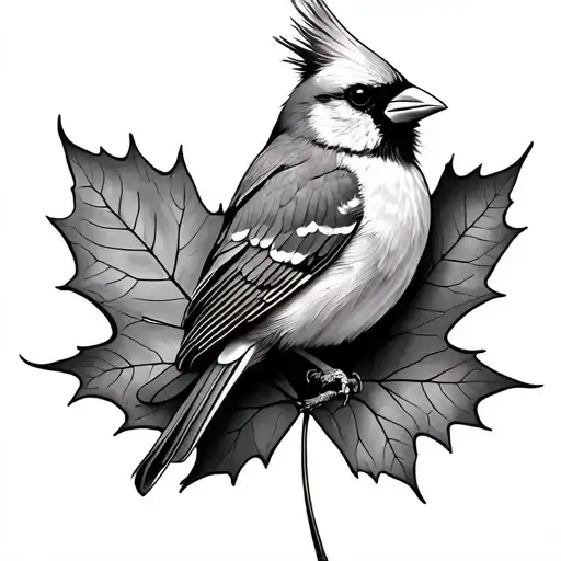 Cardinal On Perched On Maple Leaf