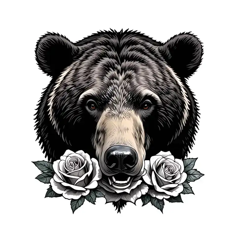 Bear Buck And Roses Intertwined
