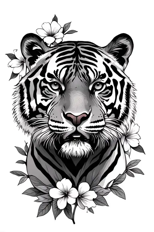 Tiger With Flowers Underneath