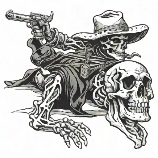 Simple Cowboy Skeleton Laying In Desert Reclining As He Died