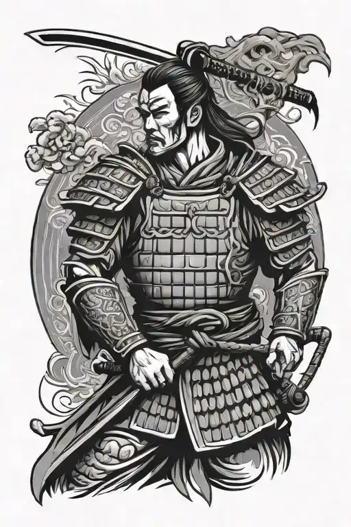 Samurai Warrior Standing With Mask