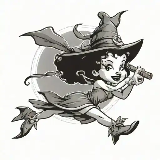 Betty Boop As A Witch Flying On A Broomstick