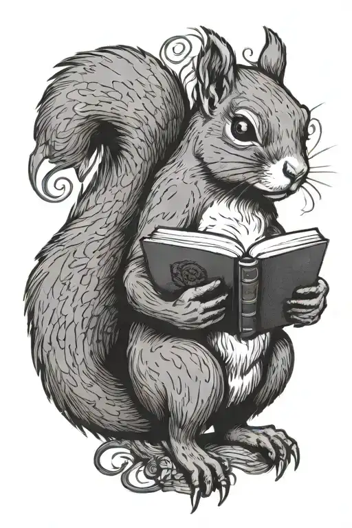 Crazy Squirrel Holding Open Book Surrounded