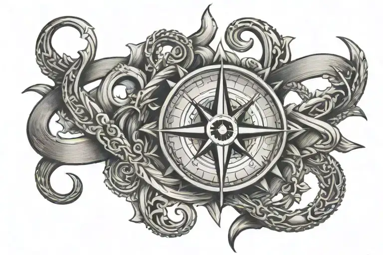 Infinity Symbol With Anchor And Compass In Each Side