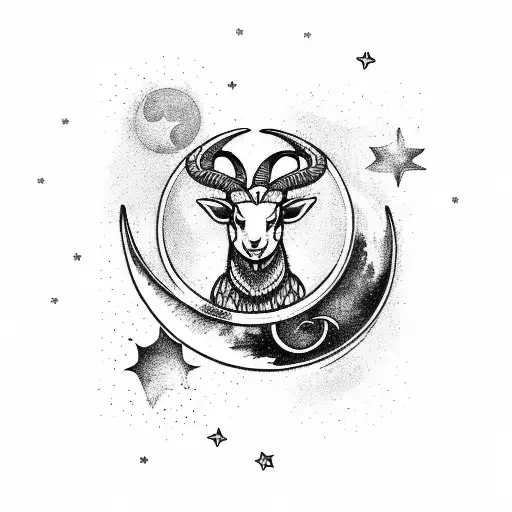 Capricorn Symbol With Moon And Stars