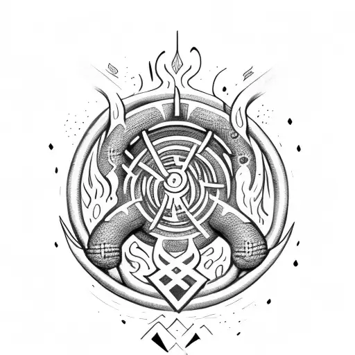 Yggrdasil Surrounded By Fire And Bands Of Runes